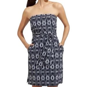 Athleta Ikat Strapless Dress Print Belted Pockets Recycled Fabric Size S